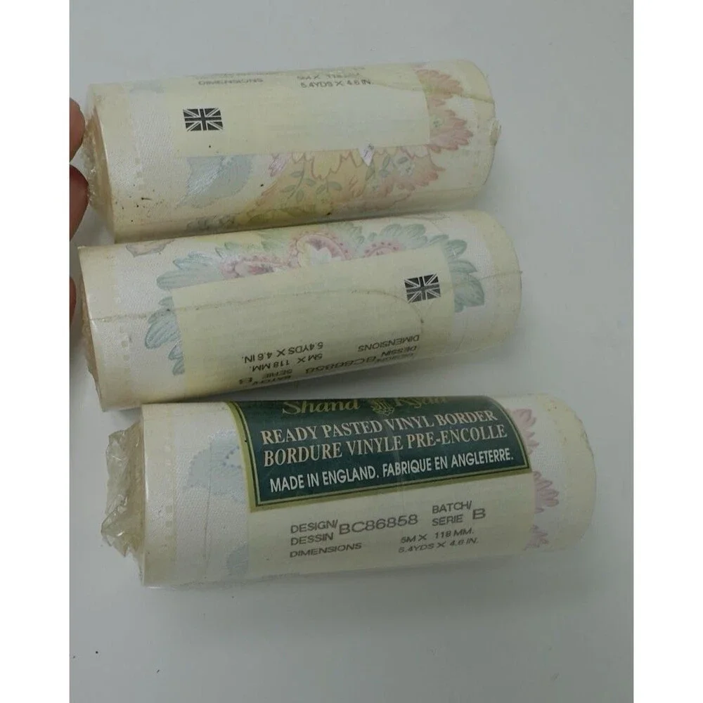 3 Rolls Wallpaper Border Soft Pink Ivory Floral Romantic  5.4 Yards Each New